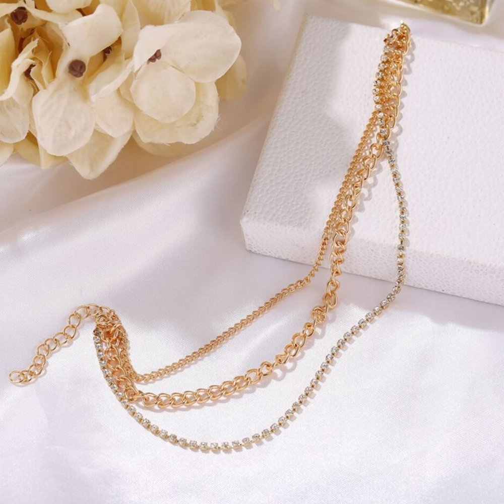 Gold Tone Layered Rhinestone Anklet - Picture 2 of 4